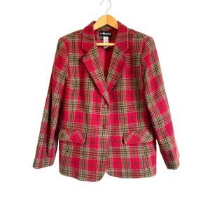 Sag Harbor red plaid wool blazer vintage lined pockets buttons collar Size 16